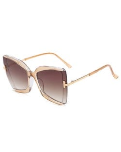 Big Frame Cat Eye Metallic Leg Design Wholesale Fashion Sunglasses - Brown