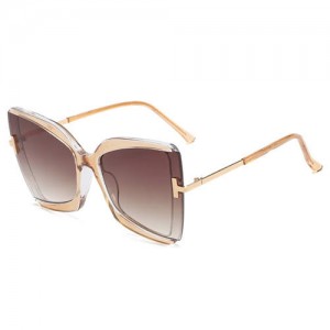 Big Frame Cat Eye Metallic Leg Design Wholesale Fashion Sunglasses - Brown