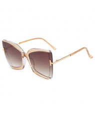 Big Frame Cat Eye Metallic Leg Design Wholesale Fashion Sunglasses - Brown