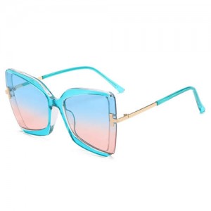 Big Frame Cat Eye Metallic Leg Design Wholesale Fashion Sunglasses - Blue