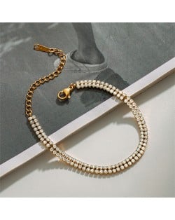 Double Rows Rhinestone Design Women Fashion Stainless Steel Wholesale Bracelet