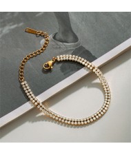 Double Rows Rhinestone Design Women Fashion Stainless Steel Wholesale Bracelet