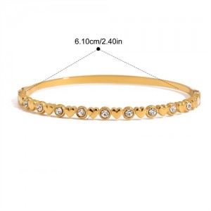 Rhinestone with Heart Design Women Fashion Stainless Steel Wholesale Bangle