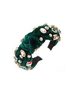 Assorted Glass Gems Embellished Knitting Flannel Women Headband - Green