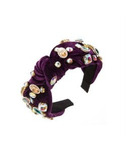 Assorted Glass Gems Embellished Knitting Flannel Women Headband - Purple
