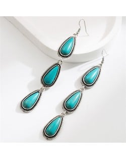Bohemian Style Retro Turquoise Water Drop Fashion Wholesale Women Dangle Earrings