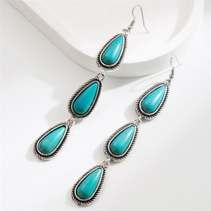 Bohemian Style Retro Turquoise Water Drop Fashion Wholesale Women Dangle Earrings