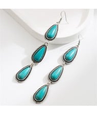 Bohemian Style Retro Turquoise Water Drop Fashion Wholesale Women Dangle Earrings