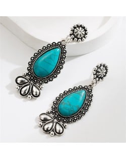 Bohemian Style Retro Turquoise Water Drop Flower Fashion Wholesale Women Earrings
