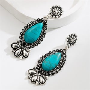 Bohemian Style Retro Turquoise Water Drop Flower Fashion Wholesale Women Earrings