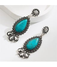 Bohemian Style Retro Turquoise Water Drop Flower Fashion Wholesale Women Earrings