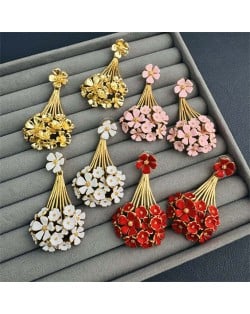 Ancient Style Oil Enamel Bouquet Shape Brass 925 Silver Needle Unique Earrings