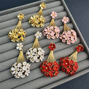 Ancient Style Oil Enamel Bouquet Shape Brass 925 Silver Needle Unique Earrings