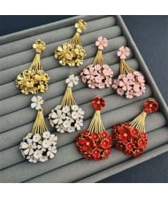 Ancient Style Oil Enamel Bouquet Shape Brass 925 Silver Needle Unique Earrings