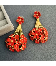 Ancient Style Oil Enamel Bouquet Shape Brass 925 Silver Needle Unique Earrings
