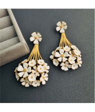 Ancient Style Oil Enamel Bouquet Shape Brass 925 Silver Needle Unique Earrings