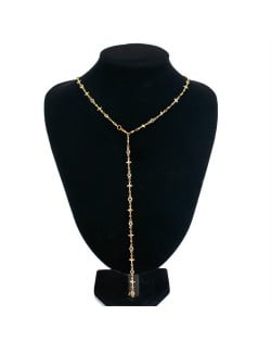 Hiphop Fashion Cross with Rhinestone Long Chain Design Women Necklace