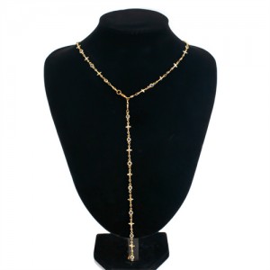 Hiphop Fashion Cross with Rhinestone Long Chain Design Women Necklace