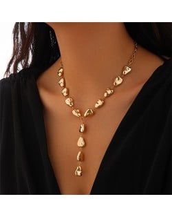 Baroque Style Irregular Drop Y Shape Design Fashion Women Necklace - Golden