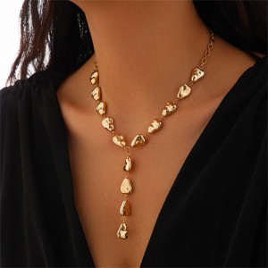 Baroque Style Irregular Drop Y Shape Design Fashion Women Necklace - Golden