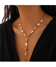 Baroque Style Irregular Drop Y Shape Design Fashion Women Necklace - Golden