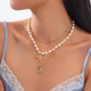 Starfish and Shell Design Three Layers Wholesale Fashion Women Necklace