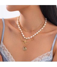 Starfish and Shell Design Three Layers Wholesale Fashion Women Necklace