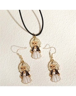 Halloween Witch Pattern Necklace and Earrings 2pcs Wholesale Jewelry Set