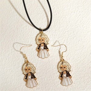 Halloween Witch Pattern Necklace and Earrings 2pcs Wholesale Jewelry Set