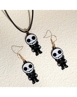 Halloween Cool Skulls Fashion Necklace and Earrings 2pcs Wholesale Jewelry Set - Black