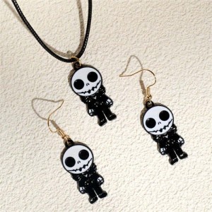 Halloween Cool Skulls Fashion Necklace and Earrings 2pcs Wholesale Jewelry Set - Black