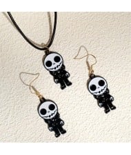 Halloween Cool Skulls Fashion Necklace and Earrings 2pcs Wholesale Jewelry Set - Black