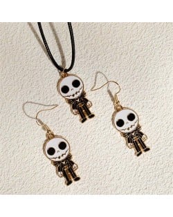 Halloween Cool Skulls Fashion Necklace and Earrings 2pcs Wholesale Jewelry Set - Golden