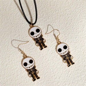 Halloween Cool Skulls Fashion Necklace and Earrings 2pcs Wholesale Jewelry Set - Golden