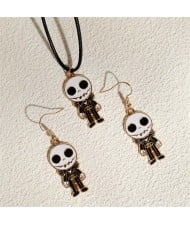 Halloween Cool Skulls Fashion Necklace and Earrings 2pcs Wholesale Jewelry Set - Golden