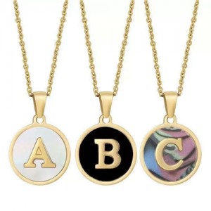 High Fashion Round Letter Alphabet Stainless Steel Chain Necklace - Black