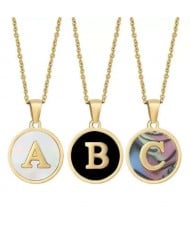 High Fashion Round Letter Alphabet Stainless Steel Chain Necklace - Black