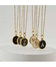 High Fashion Round Letter Alphabet Stainless Steel Chain Necklace