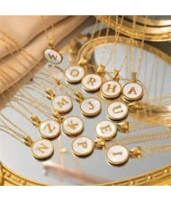 High Fashion Round Letter Alphabet Stainless Steel Chain Necklace