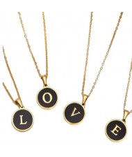High Fashion Round Letter Alphabet Stainless Steel Chain Necklace