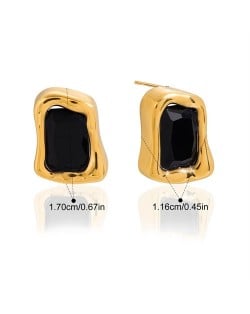 Irregular Rectangle Design Cubic Zirconia Women Fashion Stainless Steel Wholesale Earrings - Black