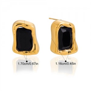 Irregular Rectangle Cubic Zirconia Women Fashion Stainless Steel Wholesale Stud Earrings - Black