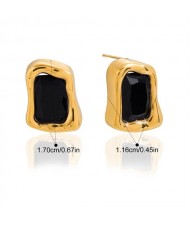 Irregular Rectangle Cubic Zirconia Women Fashion Stainless Steel Wholesale Stud Earrings - Black