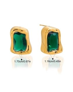 Irregular Rectangle Cubic Zirconia Women Fashion Stainless Steel Wholesale Stud Earrings - Green