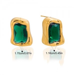 Irregular Rectangle Cubic Zirconia Women Fashion Stainless Steel Wholesale Stud Earrings - Green