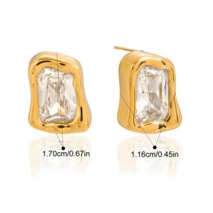 Irregular Rectangle Cubic Zirconia Women Fashion Stainless Steel Wholesale Stud Earrings - Clear