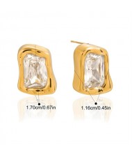 Irregular Rectangle Cubic Zirconia Women Fashion Stainless Steel Wholesale Stud Earrings - Clear