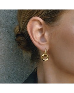 Double Ring Design Women Fashion Stainless Steel Wholesale Earrings - Golden
