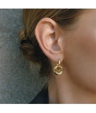 Double Ring Design Women Fashion Stainless Steel Wholesale Earrings - Golden