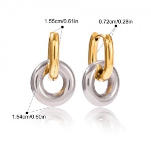 Double Ring Design Women Fashion Stainless Steel Wholesale Earrings -Golden with Silver